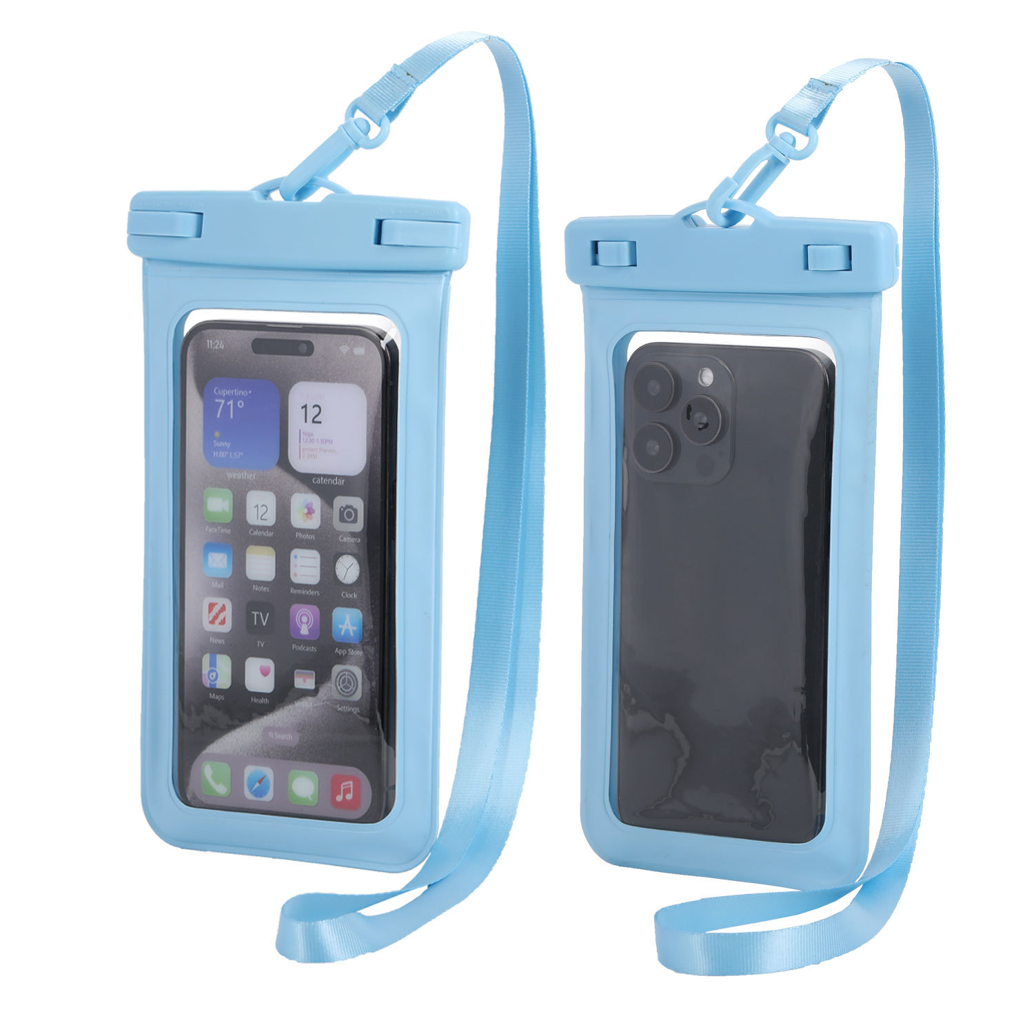 Blue Four Pieces Per Set Waterproof Phone Pouch with Clear Touchscreen Window and Lanyard