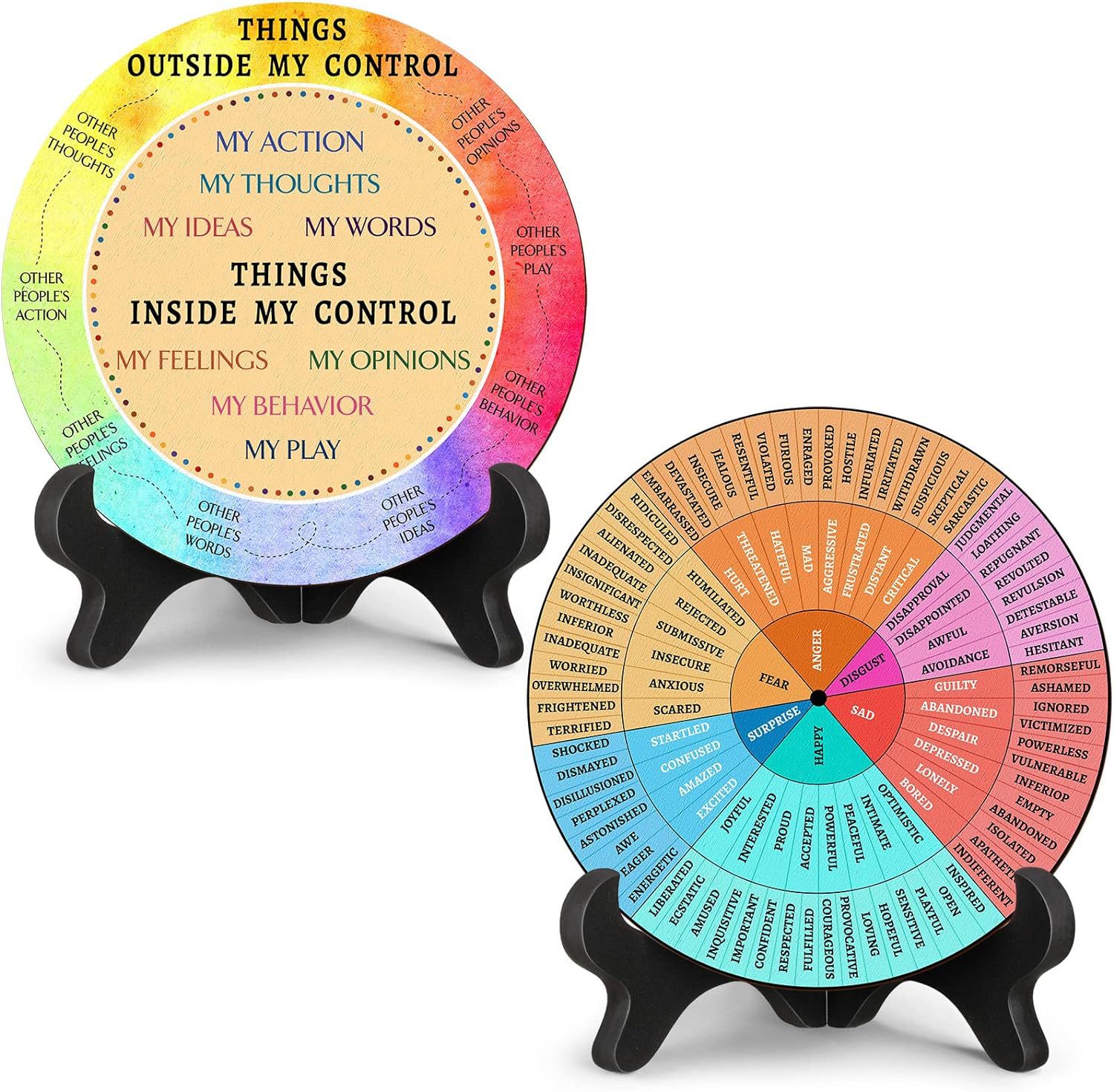 2 PCS for Each One Rainbow Color Scheme Emotion Wheel and Control Circle with Display Stands for Personal Development