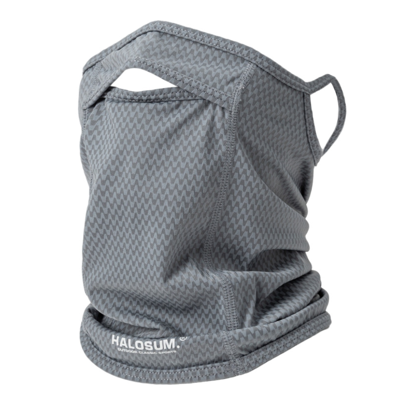 2 Pcs Grey UV Protection Breathable Cycling Face Mask with Ear Hooks - Summer Ice Silk Neck Gaiter for Men and Women