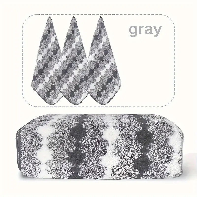 Grey Premium Coral Fleece Towel Set - 1 Bath Towel (88x170cm) + 3 Hand Towels (35x35cm) - Soft, Absorbent, and Quick-Drying