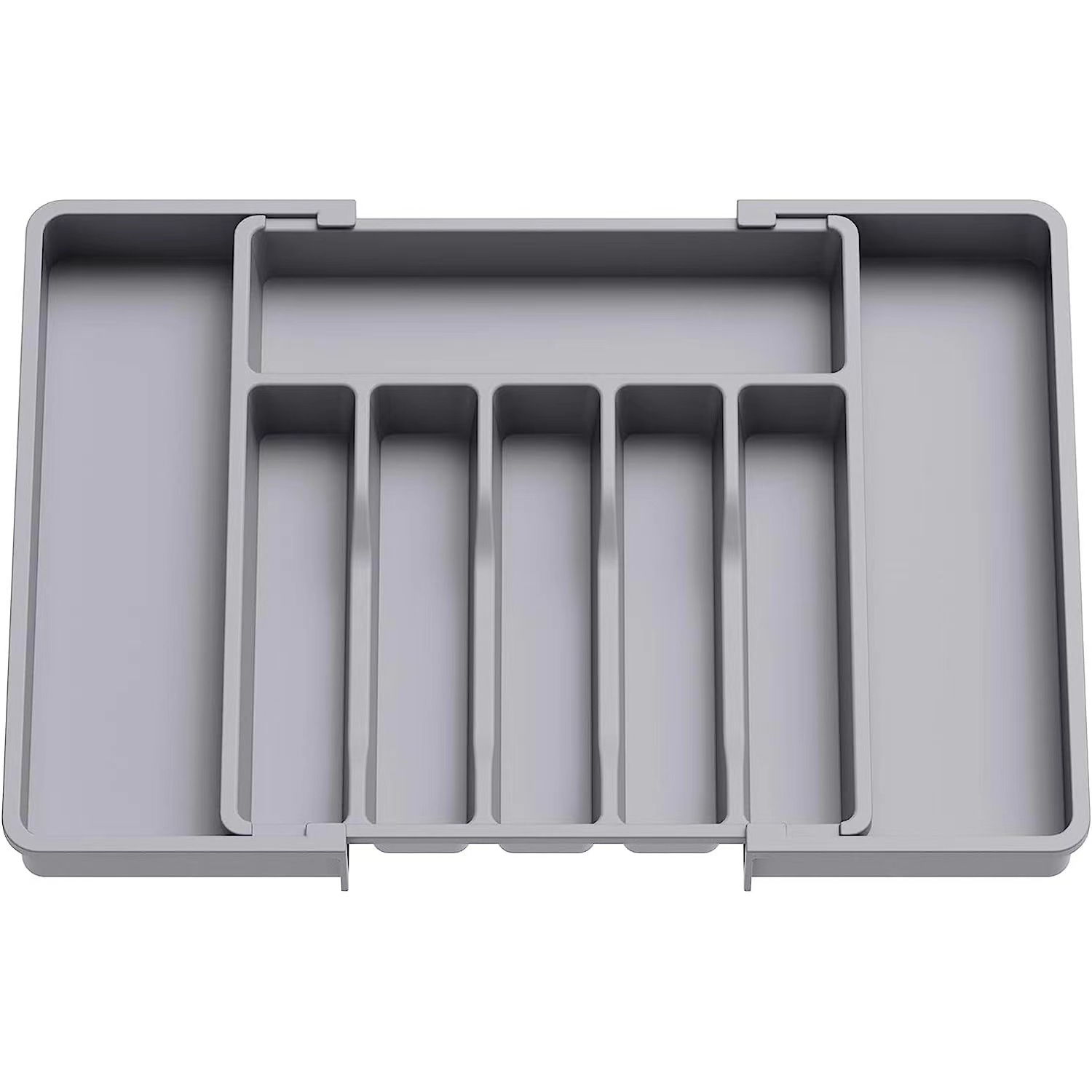 Grey Adjustable Polypropylene Kitchen Drawer Organizer - 8 Compartments, Large Capacity, Easy to Clean
