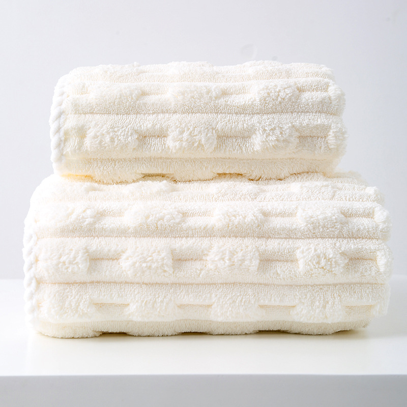 Beige Thickened Coral Fleece Towel Set, Large Bath Towel & Face Towel Combo, Soft & Absorbent Towels for Home Use