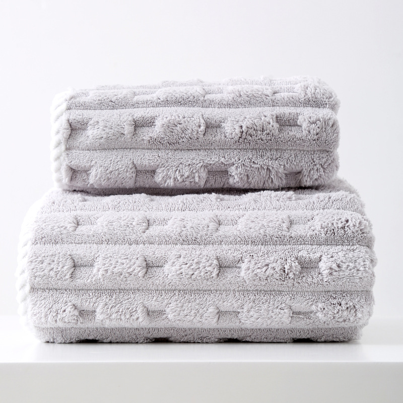 Grey Thickened Coral Fleece Towel Set, Large Bath Towel & Face Towel Combo, Soft & Absorbent Towels for Home Use
