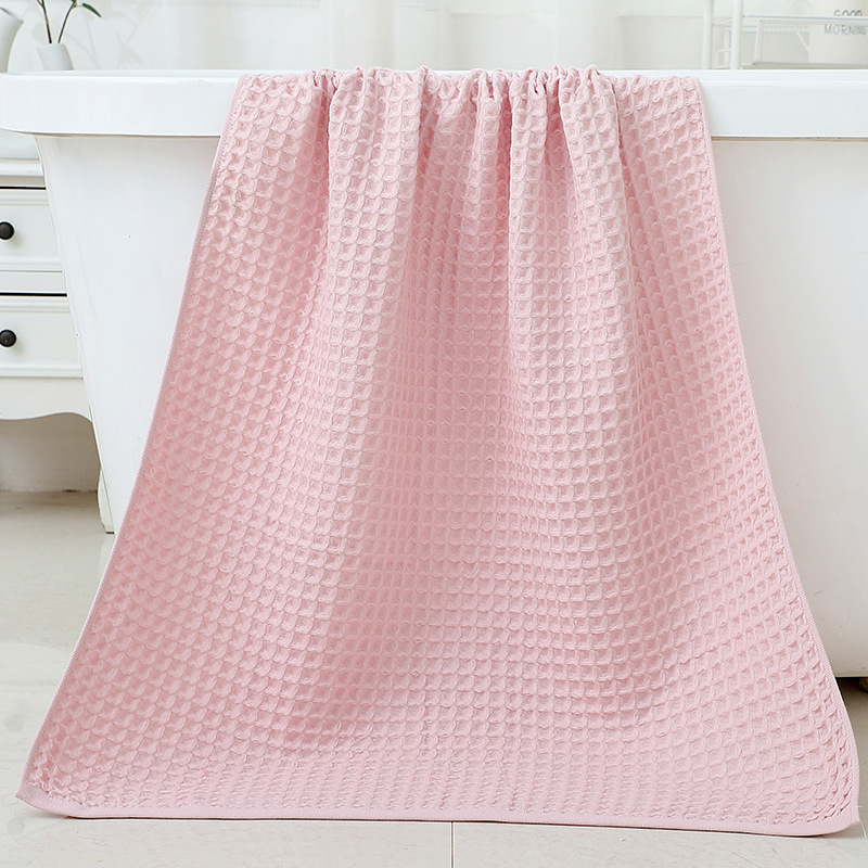 Pink Luxury Cotton Waffle Bath Towel, Soft, Quick-Drying, Water Absorbent, Unisex, for Home Use