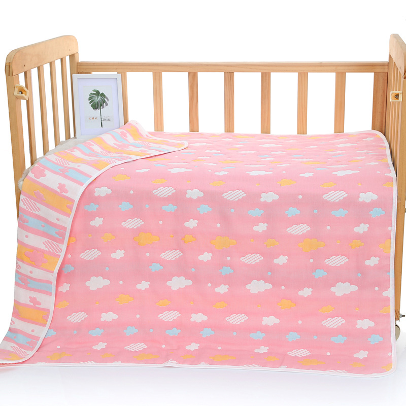 Pink Clouds, 6-Layer Muslin Baby Blanket - Soft Cotton Bedding for Infants and Toddlers, 110x110cm