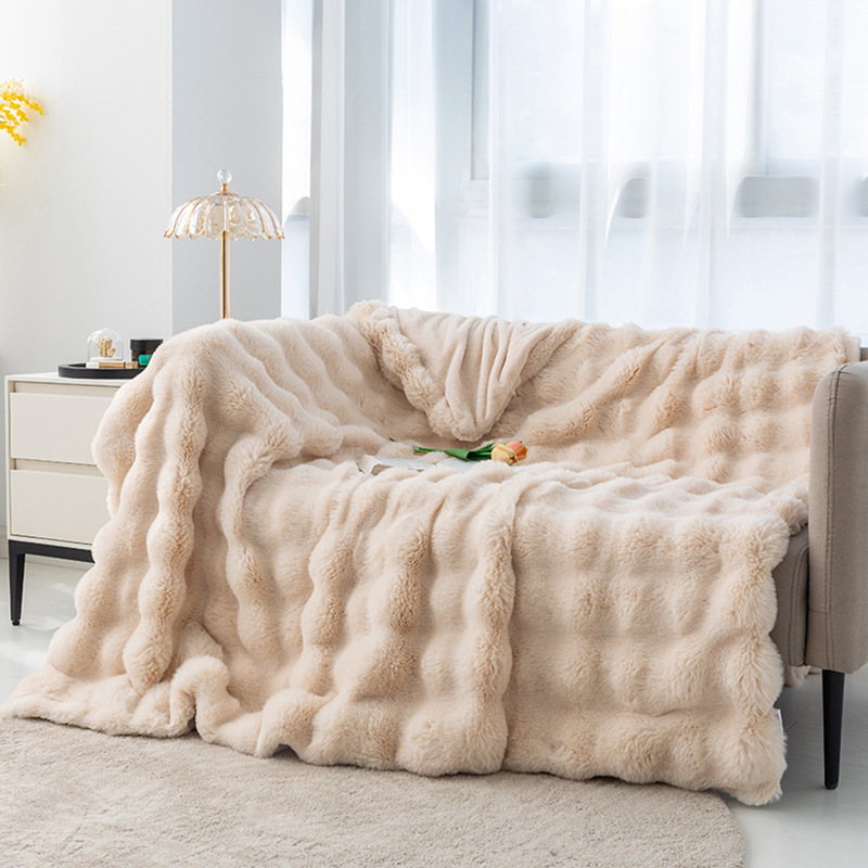 Apricot 70*100cm Plush Toscana Throw Blanket - Soft Flannel Fleece for All Seasons, Perfect for Couch & Bed