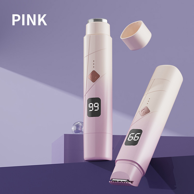 Gradient Pink Double-Headed Hair Removal Trimmer - Precision Shaving & Shortening with Type-C Charging