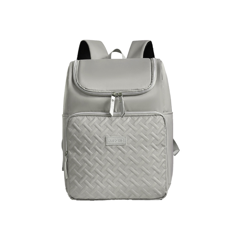 Grey Stylish Quilted Diaper Bag Backpack - Large 17L Capacity Lightweight Nappy Bag for Mum