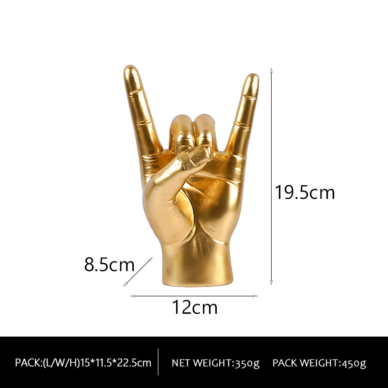 Gold Left Hand Resin Rock and Roll Hand Figurine - Stylish Desk and Living Room Decor