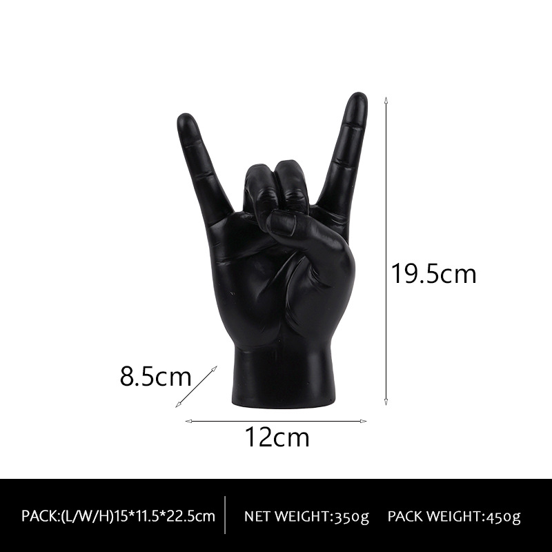Black Right Hand Resin Rock and Roll Hand Figurine - Stylish Desk and Living Room Decor