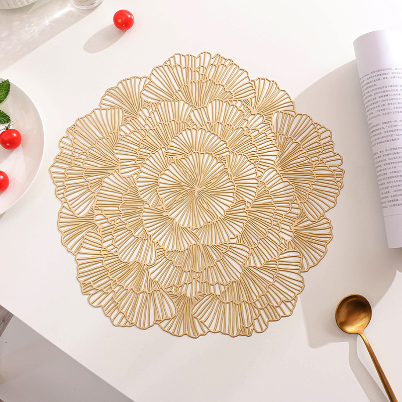 Gold Elegant Floral PVC Placemats - Set of 8, Durable & Stylish Table Mats (38cm)