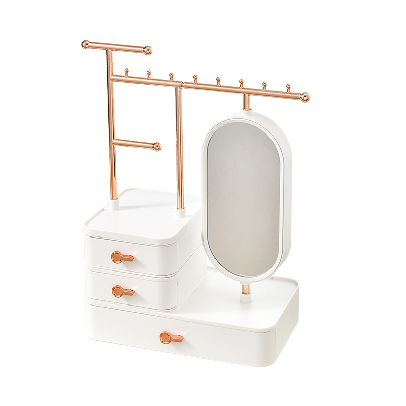 Elegant White Jewelry Organizer with Mirror - Multi-Layer Storage & Display Stand (25x15x37.5cm)