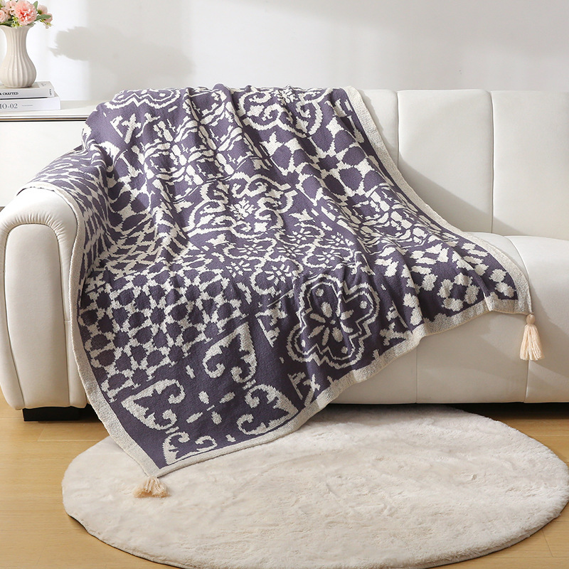 Bohemian Style Sofa Throw Blanket - Grey Soft Faux Cashmere, 130x170cm (850g) for Office Naps & AC Cover