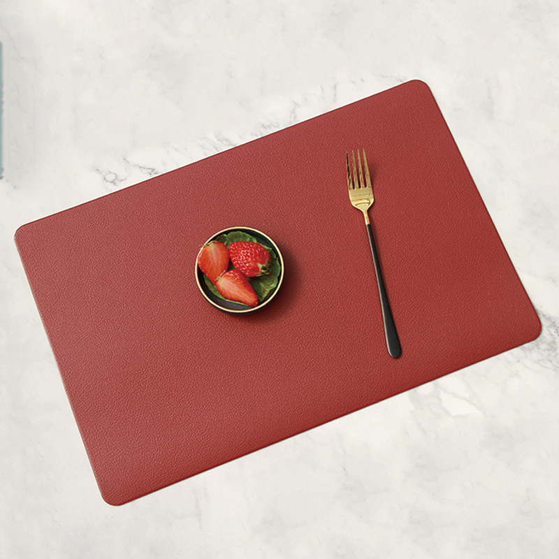 5 PCS Red Nordic Style Leather Placemat - Anti-Slip, Heat-Resistant Table Mat 30cm x 45cm
