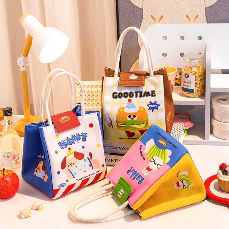 3 PCS Cute Cartoon Large Capacity Lunch Bag - Portable Soft  Handbag for School and Office - Reusable Picnic Food Storage Pouch with Comfortable Rope Handles