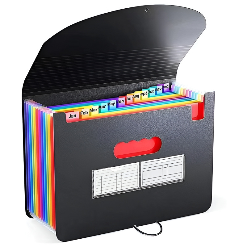 2 PCS A4 Expanding File Folder with Rainbow Interior - 13 Pockets Portable Document Organizer, Accordion Style Business and School File Bag with Elastic Cord Closure