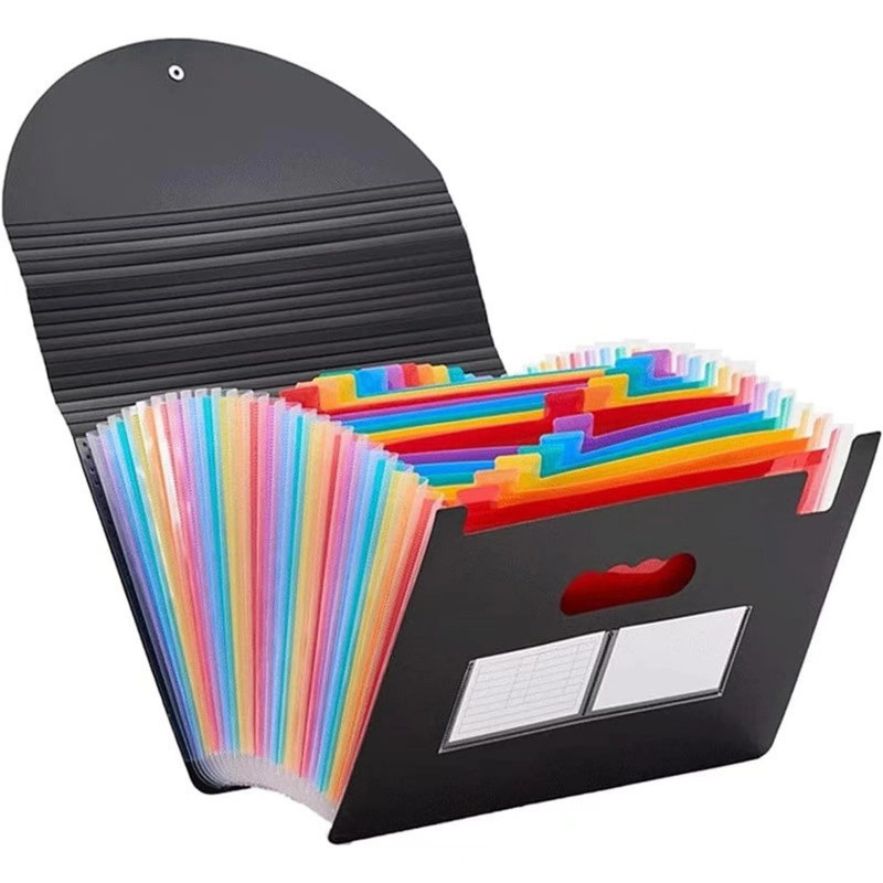 2 PCS A4 Expanding File Folder with Rainbow Interior - 25 Pockets Portable Document Organizer, Accordion Style Business and School File Bag with Elastic Cord Closure