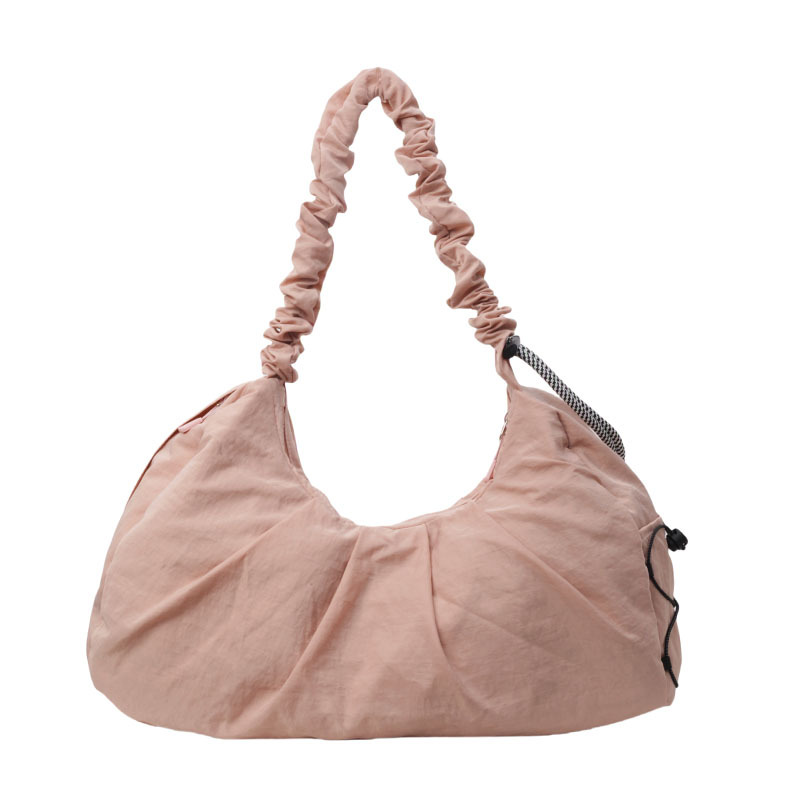 Pink Large Capacity Ruched Travel Duffel Bag - Stylish Yoga Mat Storage Shoulder Bag - Lightweight Gym Fitness Tote with Drawstring Detail for Weekend Getaways and Sports