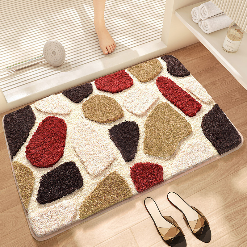 Brown Stone Bath Mat - Super Absorbent, Non-Slip Bathroom Floor Mat - 40x60cm