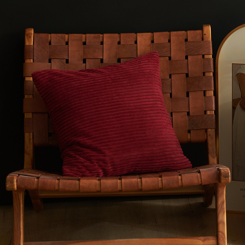 Burgundy Set of 4 Corduroy Pillow Covers - Solid Color Minimalist Throw Cushion Covers - 45x45cm (Pillow Inserts are NOT Included)