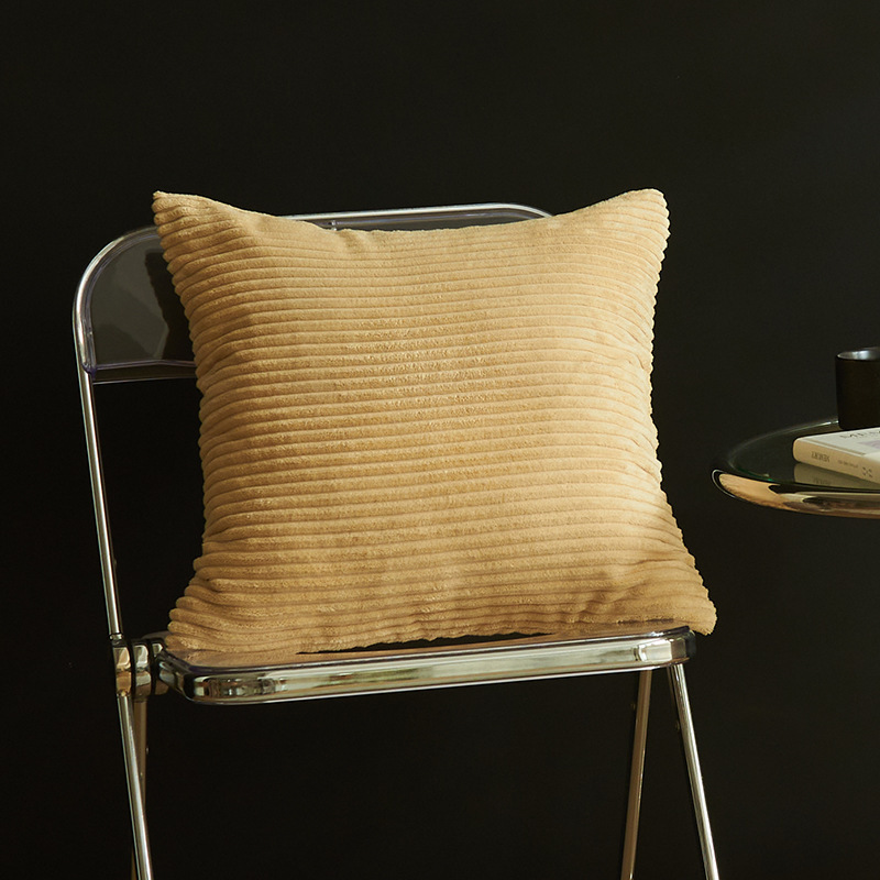 Grayish Yellow Set of 4 Corduroy Pillow Covers - Solid Color Minimalist Throw Cushion Covers - 45x45cm (Pillow Inserts are NOT Included)