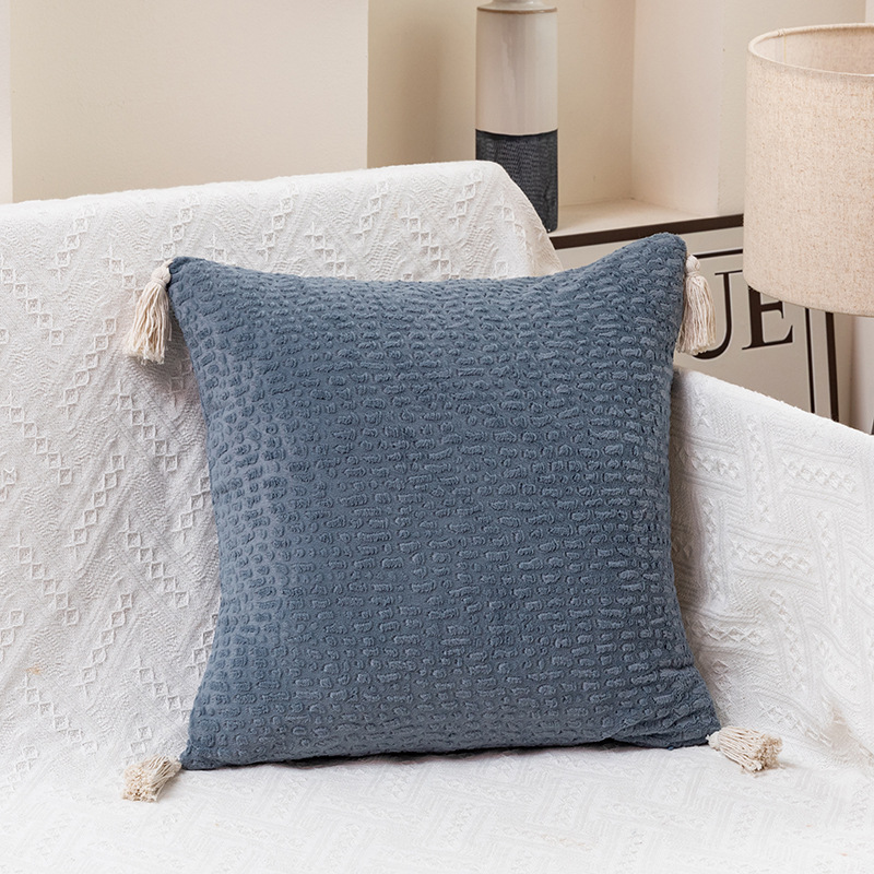 Blue Modern Minimalist Velvet Pillow Covers - Tassel Accent Cushion Covers - 45x45cm (Set of 2)