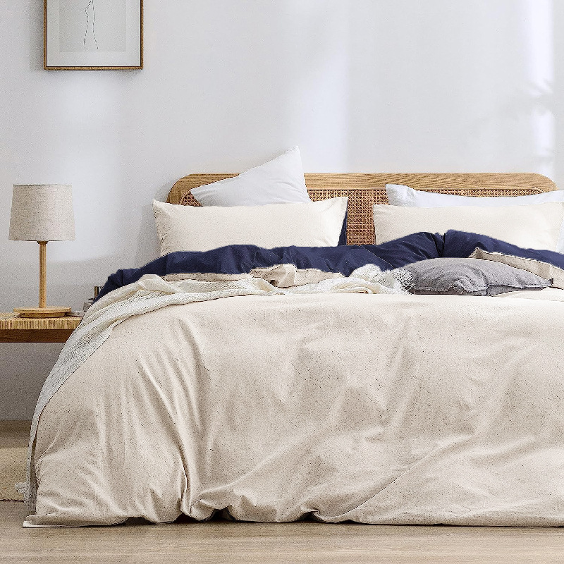 Beige Blue 1.8m (Duvet Cover 180*220cm) Luxurious Soft Brushed Microfiber 4-Piece Bedding Set - Pure Color Double Bed Duvet Cover with Fitted Sheet