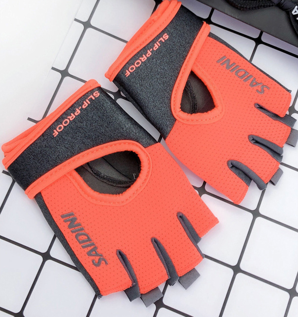 S Orange 2-PCS Women's Half-Finger Fitness Gloves - Anti-Slip Breathable Gloves for Yoga, Spin Bike, and Weight Training
