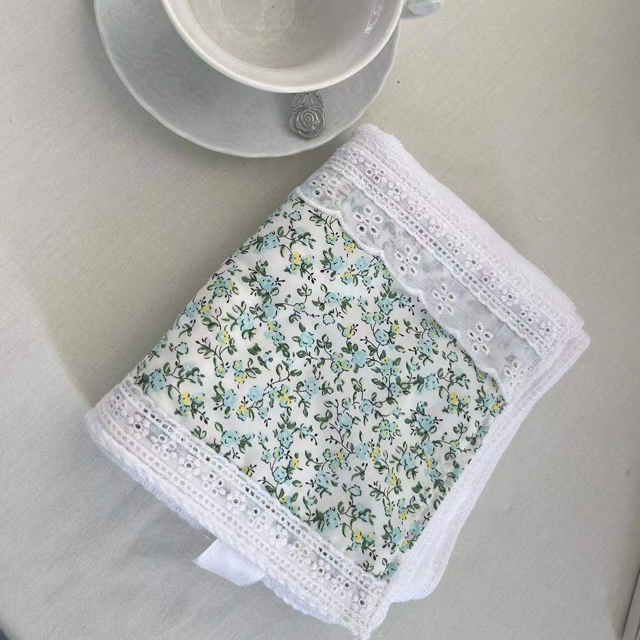 2 PCS Green Small Flower 100% Cotton Solid Color Thickened Adult Face Towel with Floral Soft Texture - 35 x 75cm