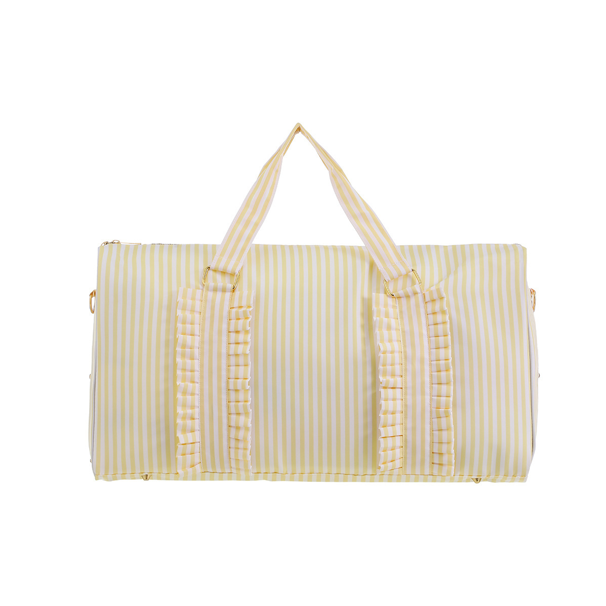 Yellow Travel Bag with Large Capacity - Stylish Striped Backpack for Short Trips, 40x28x10cm
