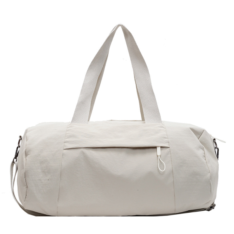 Beige Candy-Colored Women's Gym Duffel Bag - Large Capacity Cylindrical Travel Tote with Handles