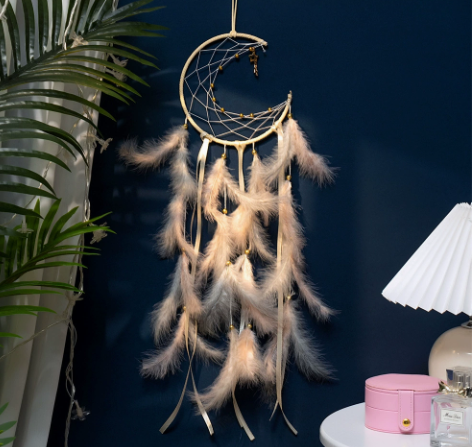 Light Yellow 2 PCS Mystic Moon Dreamcatcher Wind Chime Pendant - Elegant Lunar Design with Soothing Tones
