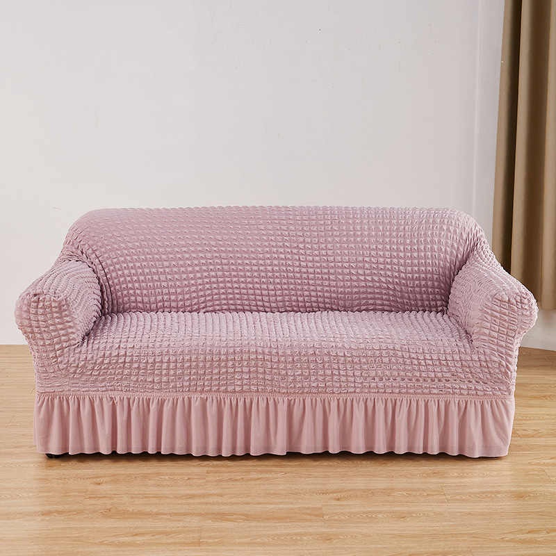 Pink Single Sofa Bubble Gauze Sofa Cover with Skirt - Full Elastic Dustproof Single Seater 90-140cm
