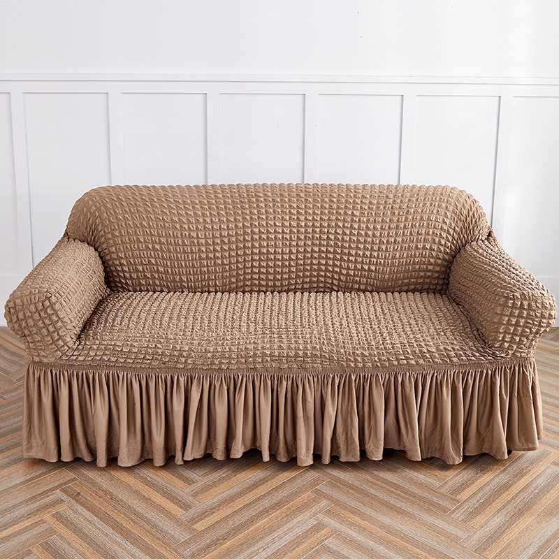 Light Tan Double Sofa Bubble Gauze Sofa Cover with Skirt - Full Elastic Dustproof Double Seater 145-185cm