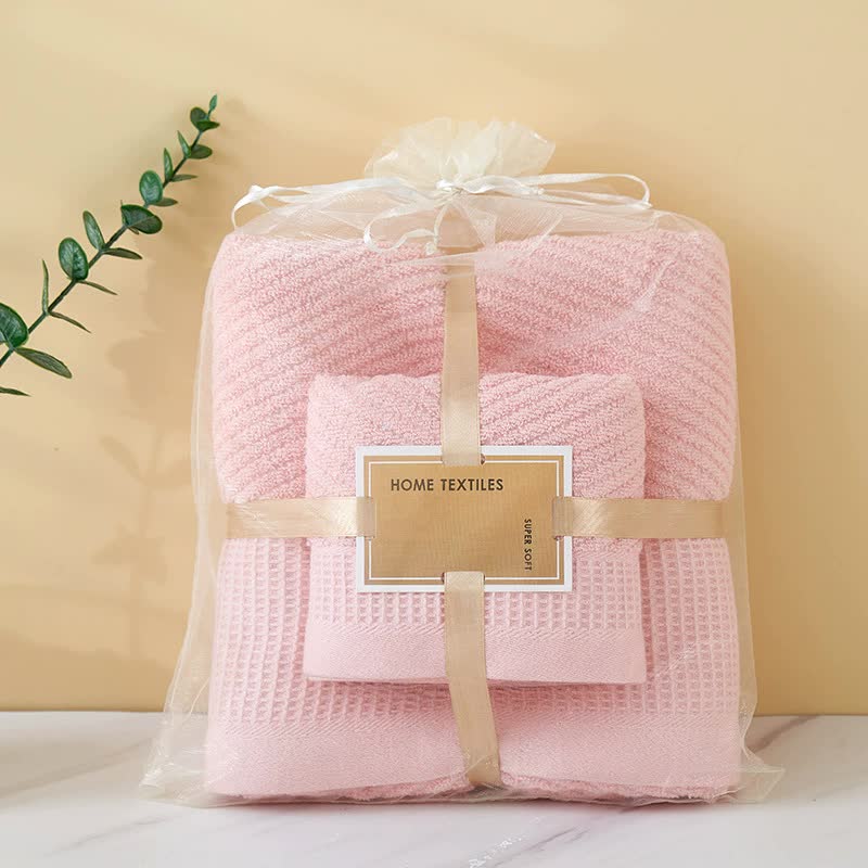 Pink Solid Color Diagonal Stripe Towel Set-Luxurious Bath and Hand Towels for Home Use Bath towel 140*70cm, face towel 75*35cm
