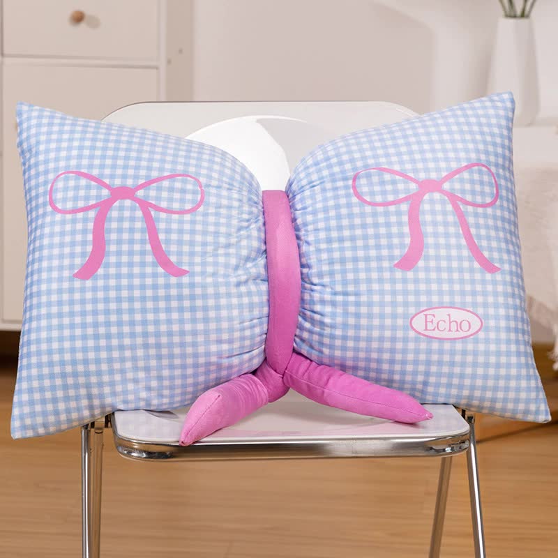 Blue Cute Butterfly Knot Pillow | Soft Bed & Seat Cushion, Decorative Throw Pillow for Home & Car 65x40cm