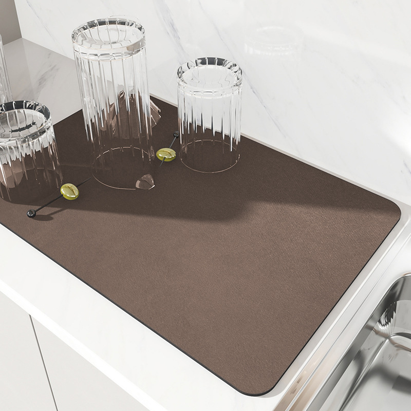 Brown Kitchen Drying Mat - Super Absorbent Dish & Cup Drainer Pad 40x50cm