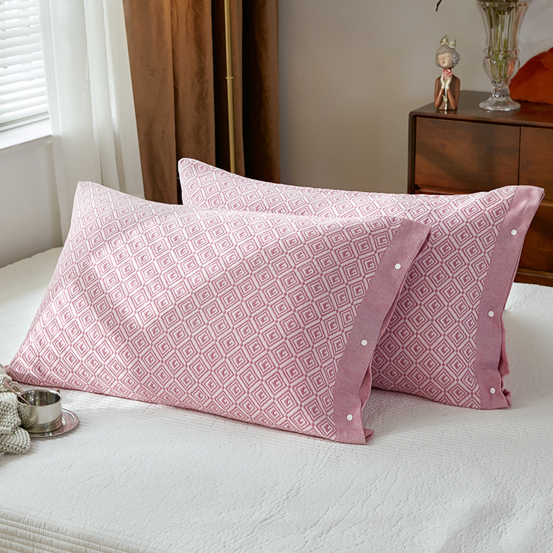 Pink Prism Snap-On Cotton Gauze Pillowcase Set - Full Coverage, Non-Slip, Easy Closure (One pair without pillow core)
