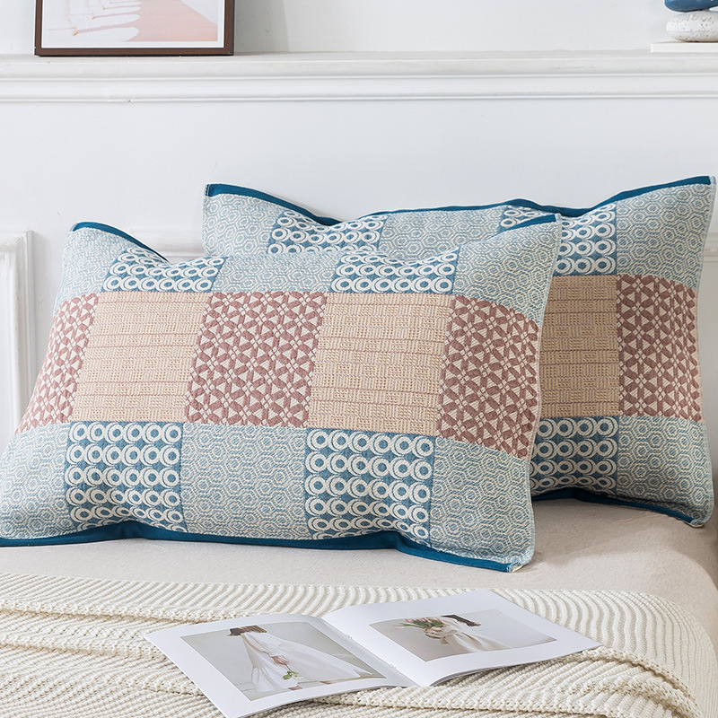 Pair of Blue Tied Cotton Gauze Pillow Cover - Secure Fit, Premium Comfort (Insert Not Included)