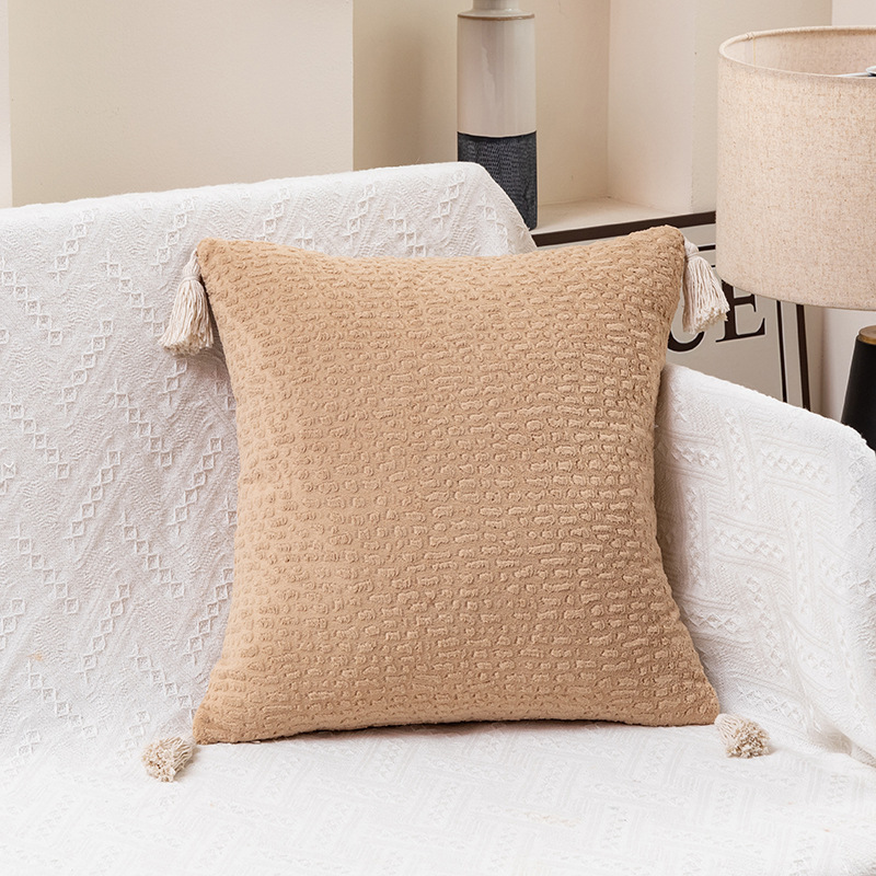 Milk tea yellow Set of 2 Textured Velvet Throw Pillow Covers with Tassels - Decorative Square Cushions 45*45cm