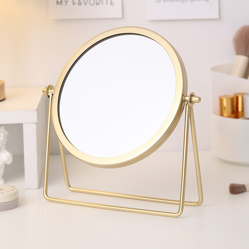 Gold Rotating Tabletop Makeup Mirror - 360º Swivel Vanity Mirror for Bedroom & Desk