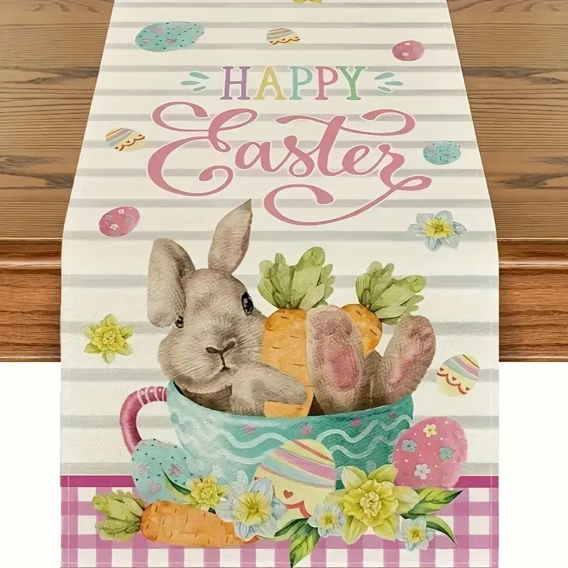 Easter Table Runner - Linen Bunny Decoration, 72-Inch Set of 2 (Style 1)