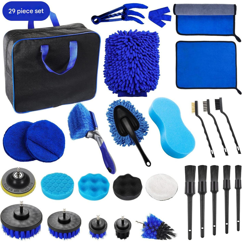 (Style 1)Car Cleaning Supplies - Complete Auto Detail Brush Set for Interior, Exterior, Wheels & Tires - Power Scrubber Drill Brush Kit Included