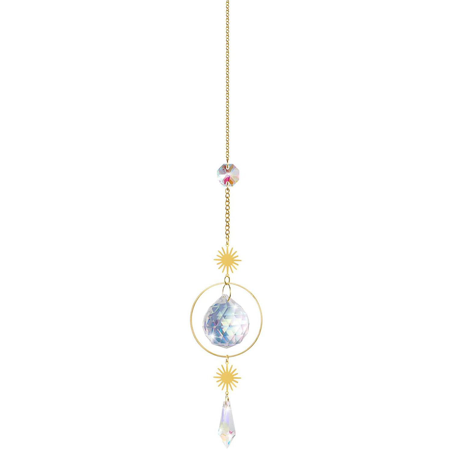 (Style 1) 4 pcs Crystal Wind Chimes-Sun Catcher Star Moon Dream Catcher for Window 30cm