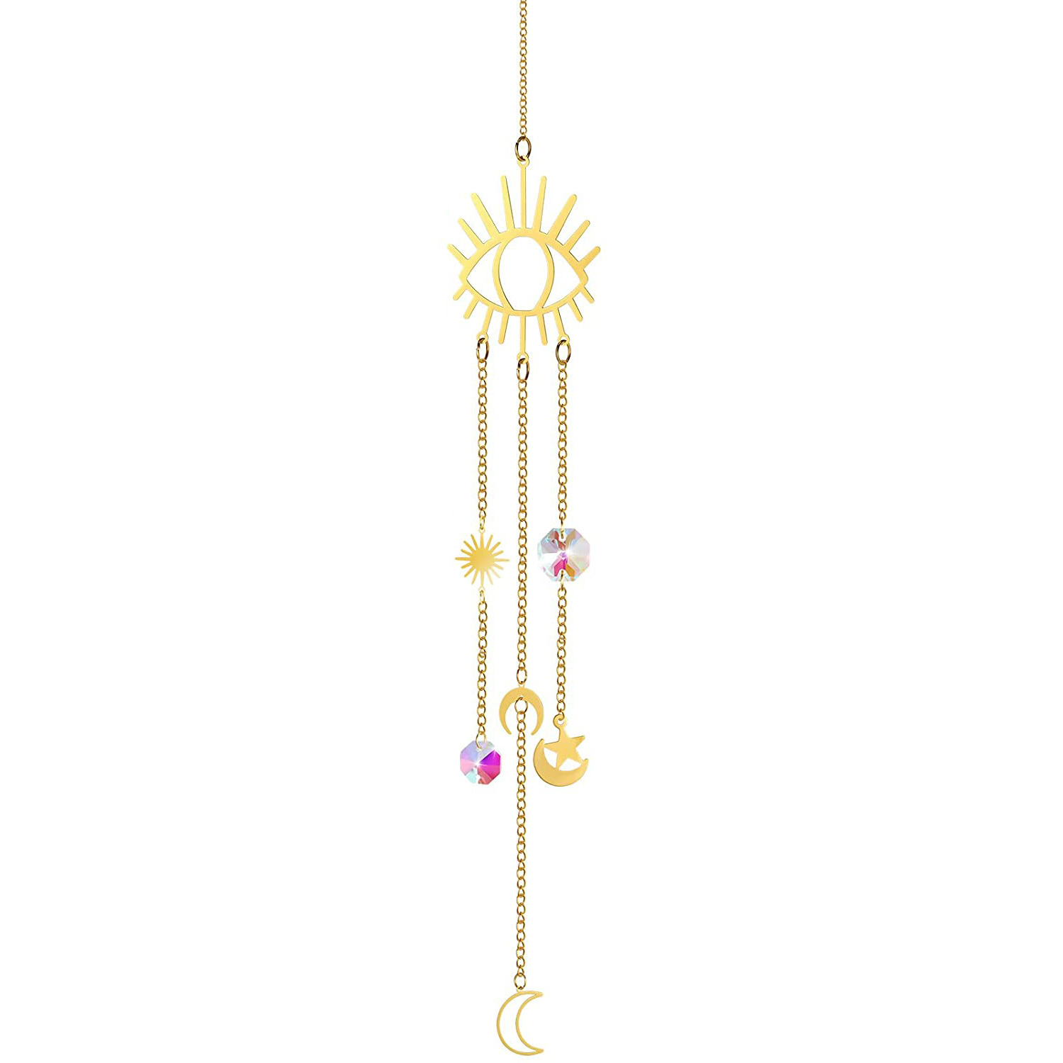 (Style 2) 4 pcs Crystal Wind Chimes-Sun Catcher Star Moon Dream Catcher for Window 30cm