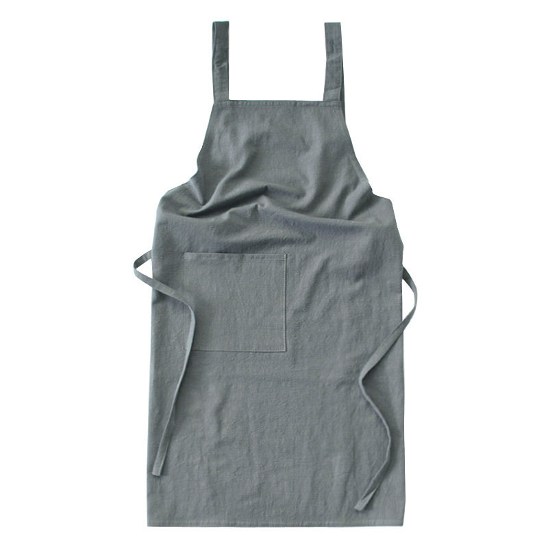 Grey Cotton Linen H-Back Apron - Solid Color Kitchen Cooking Apron with Pocket