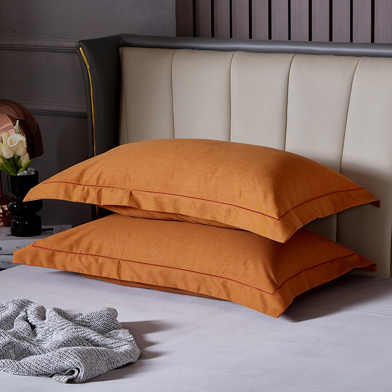 Orange Pure Cotton Flannel Pillowcase Set - Soft, Thickened, Solid Color (Pair, 48x74cm)
