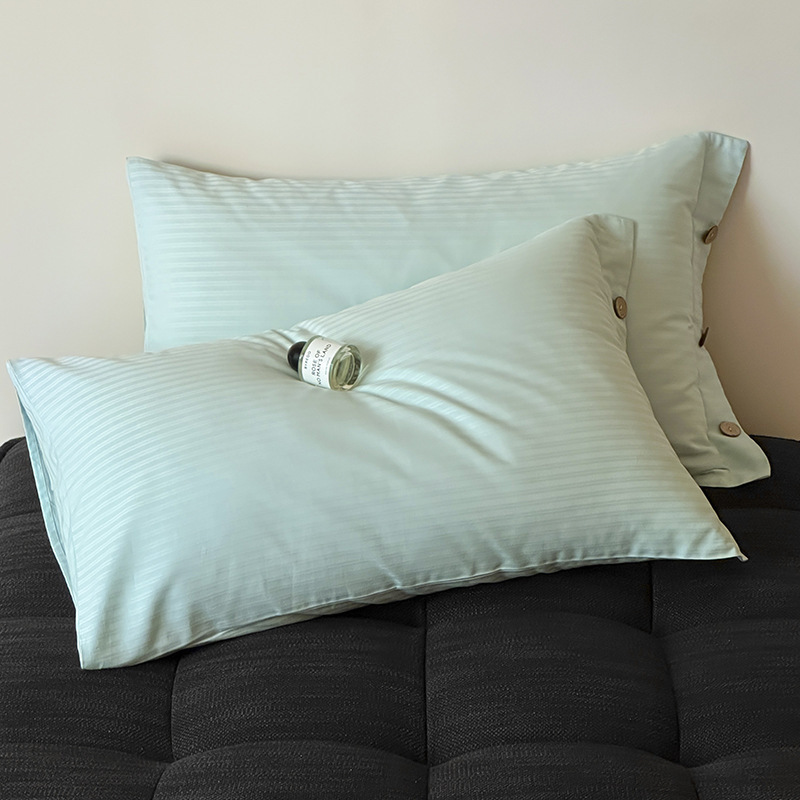 Bright Green Pinstripe Long Staple Cotton Sateen Pillowcase Set - Jacquard Striped, Pure Cotton, 48x74cm (Pair)