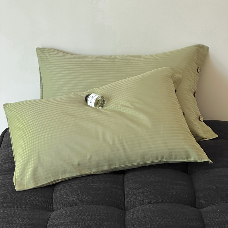 Dark Green Pinstripe Long Staple Cotton Sateen Pillowcase Set - Jacquard Striped, Pure Cotton, 48x74cm (Pair)
