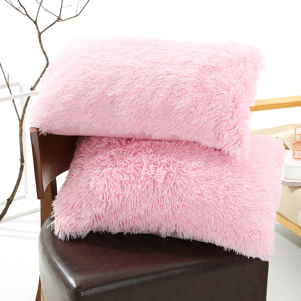 Pink Faux Fur Pillowcase Set - Crystal Velvet Plush Throw Pillow Covers, Bedding Accent (50x70cm, Pair)